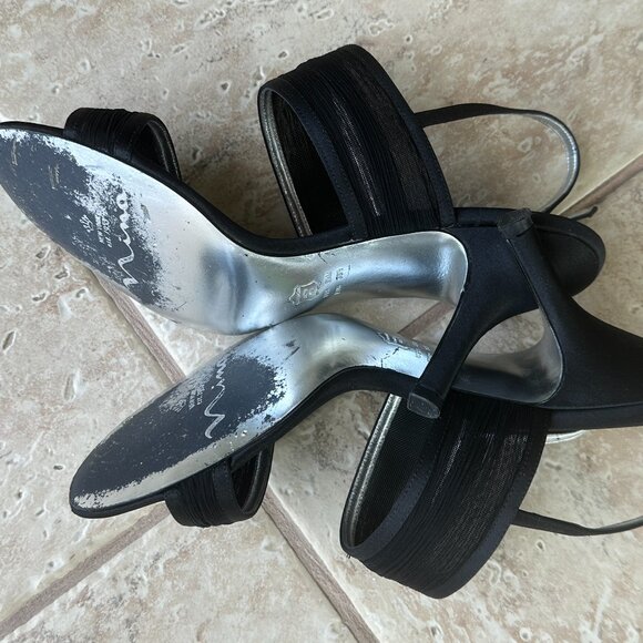 MIA BLACK MESH DRESS SHOE SANDALS HEELS W/RHINESTONE BUCKLE:PREOWNED BLACK 8 1/2 - Picture 14 of 15